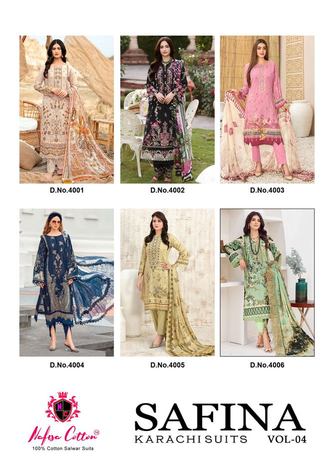 Safina Karachi Suits Vol 04 By Nafisha Karachi Cotton Dress Material Wholesale Price In Surat
